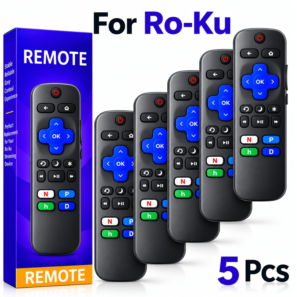 Replacement Remote for Roku TV 5-Pack, Spare TV Controls for Compatible TCL, Hisense, Onn and Other Listed Roku TV Models, Not for Roku Stick or Box