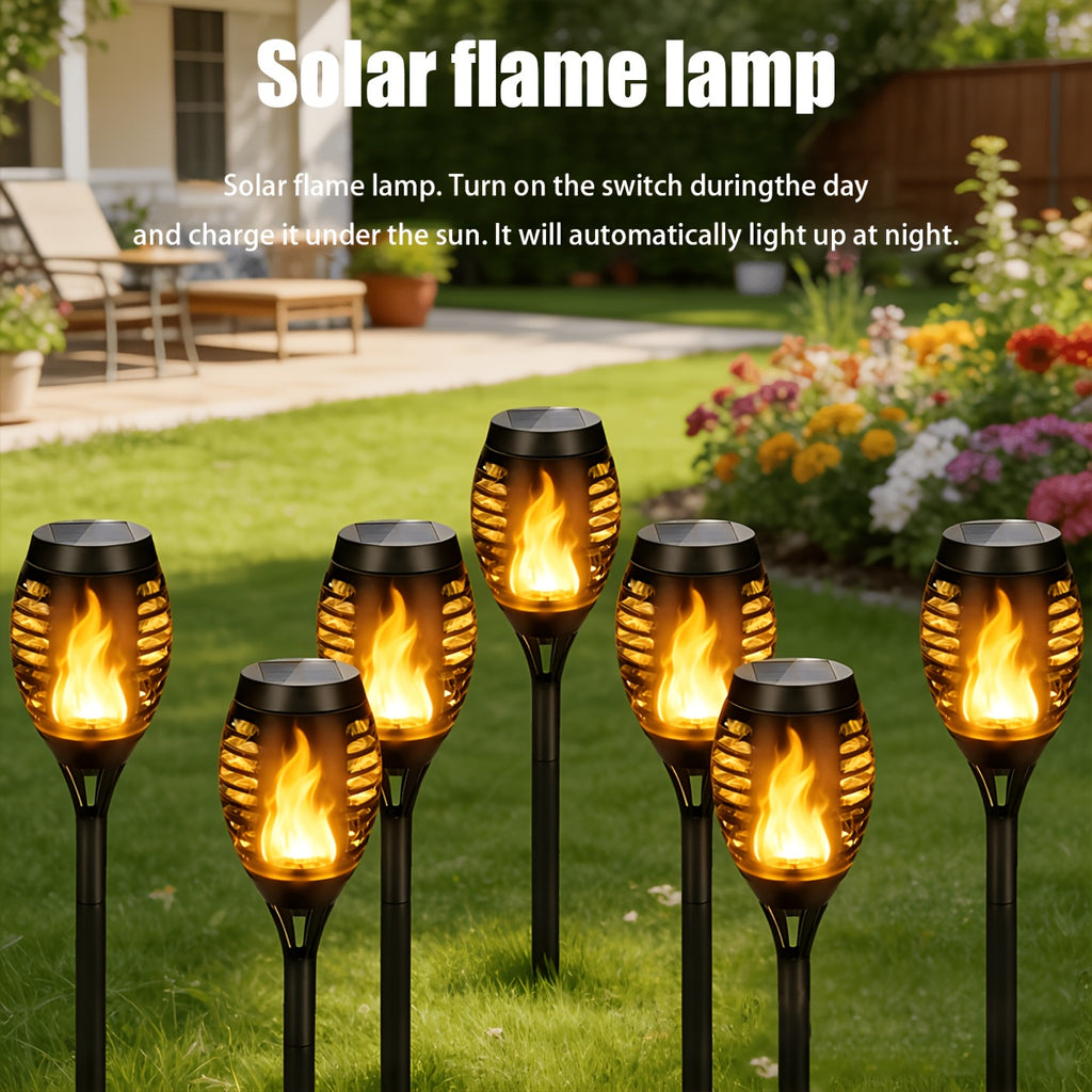 Solar Torch Lights with Flickering Flame Effect, 8 or 12 Pack Ground-Mounted Decorative Garden Lamps with Color Options for Outdoor Parties and Halloween Displays