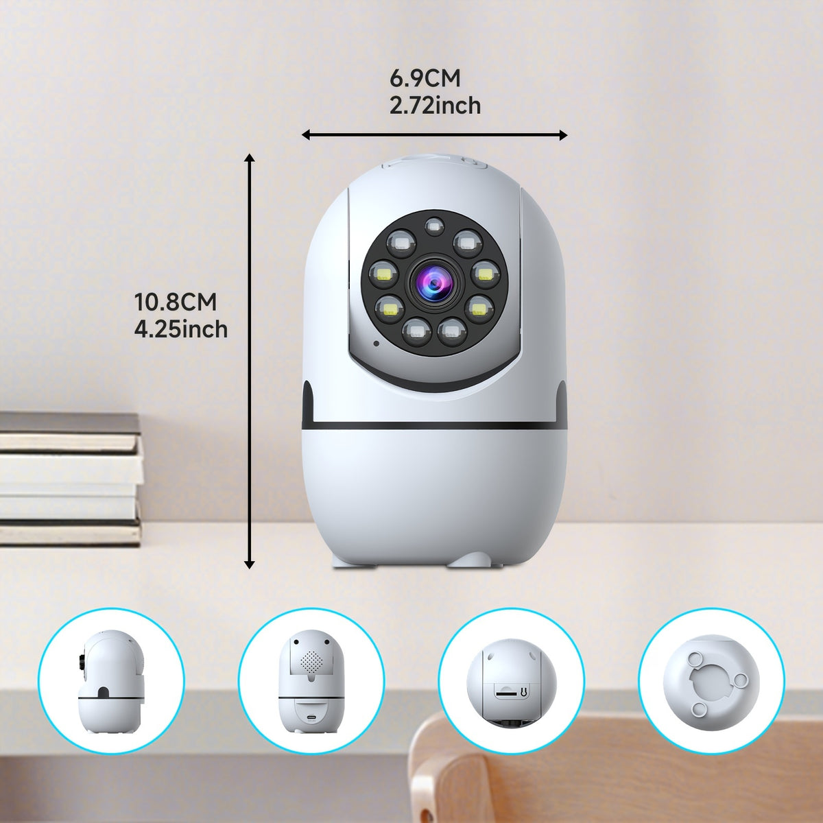 Indoor Pan Tilt Security Cameras, 4-Pack with 355° Pan, Night Vision, Motion Detection, Two-Way Talk, Dual-Band WiFi and Cloud or SD Storage