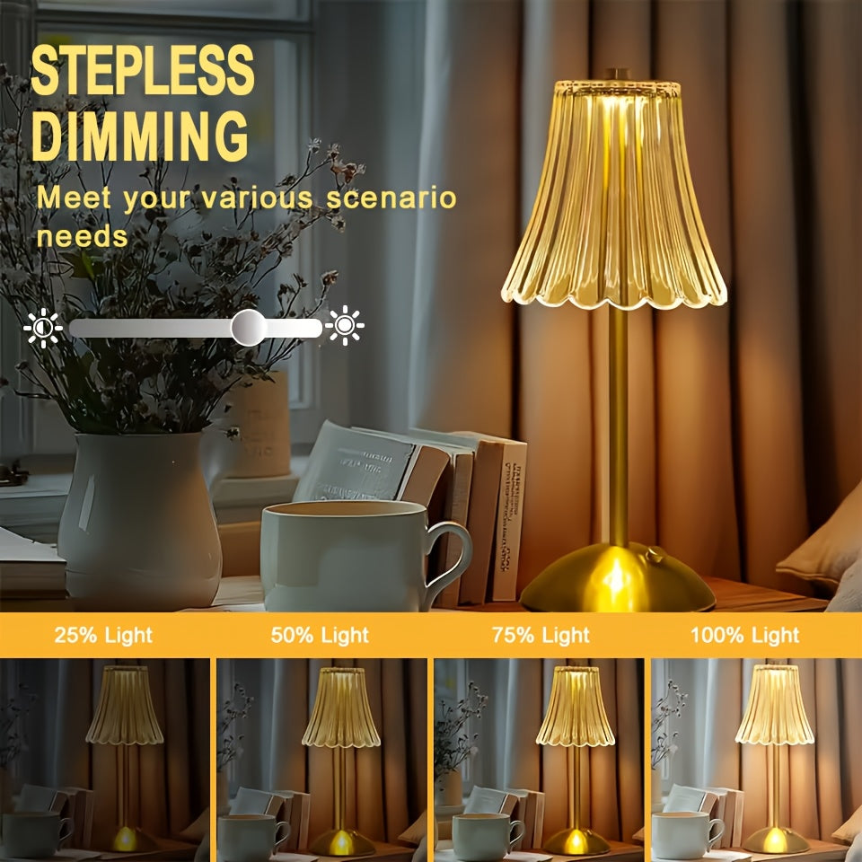 Touch Control Crystal Table Lamp with Three Light Tones, Dimmable LED Lighting, Wrought Iron Base and USB Rechargeable Battery, Single or Two-Lamp Options
