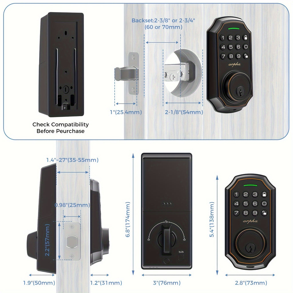 Digital Keypad Door Lock for Compatible Home and Apartment Doors, Keyless Entry with Black and Silvery Options, Single and Two-Piece Lock Selections