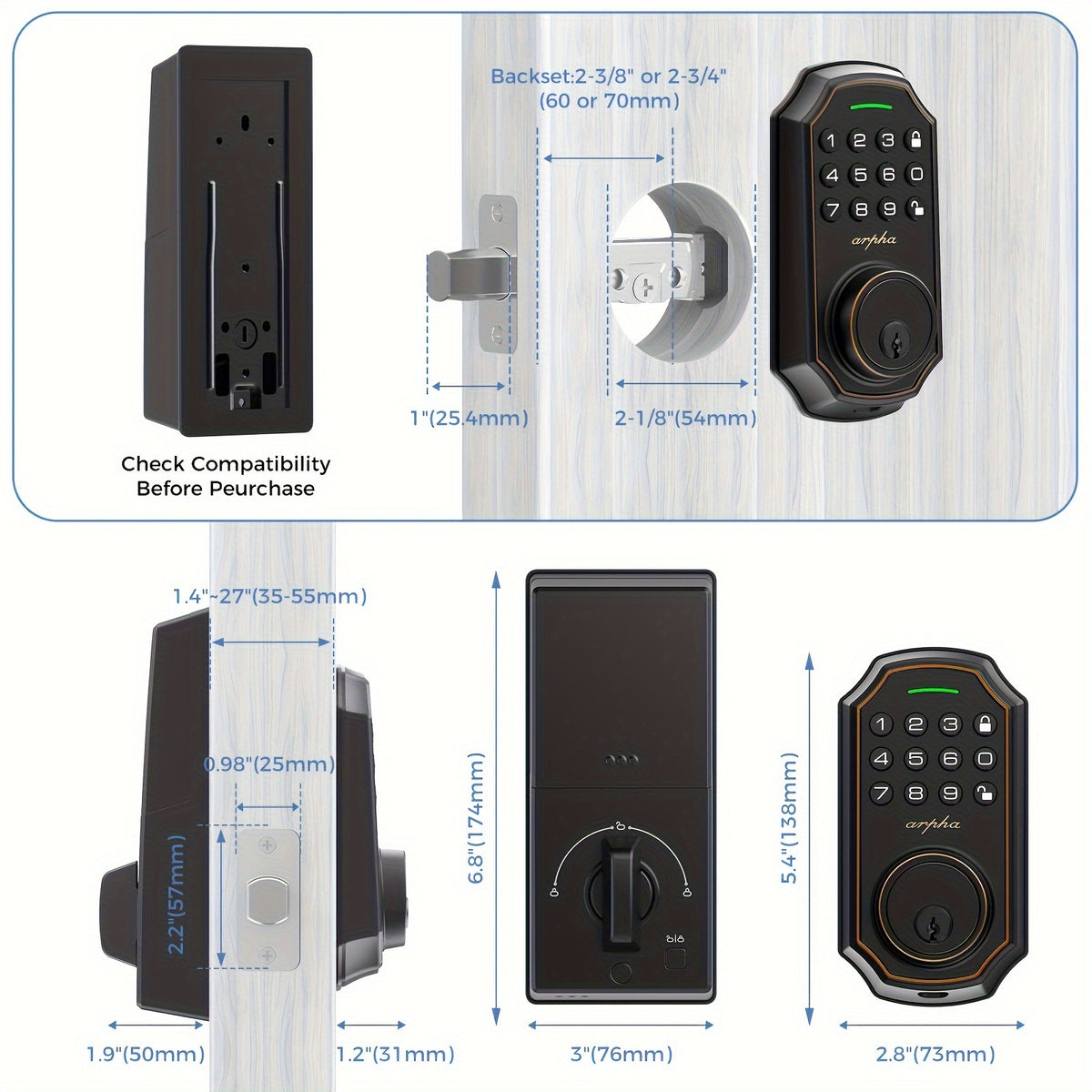 Digital Keypad Door Lock for Compatible Home and Apartment Doors, Keyless Entry with Black and Silvery Options, Single and Two-Piece Lock Selections