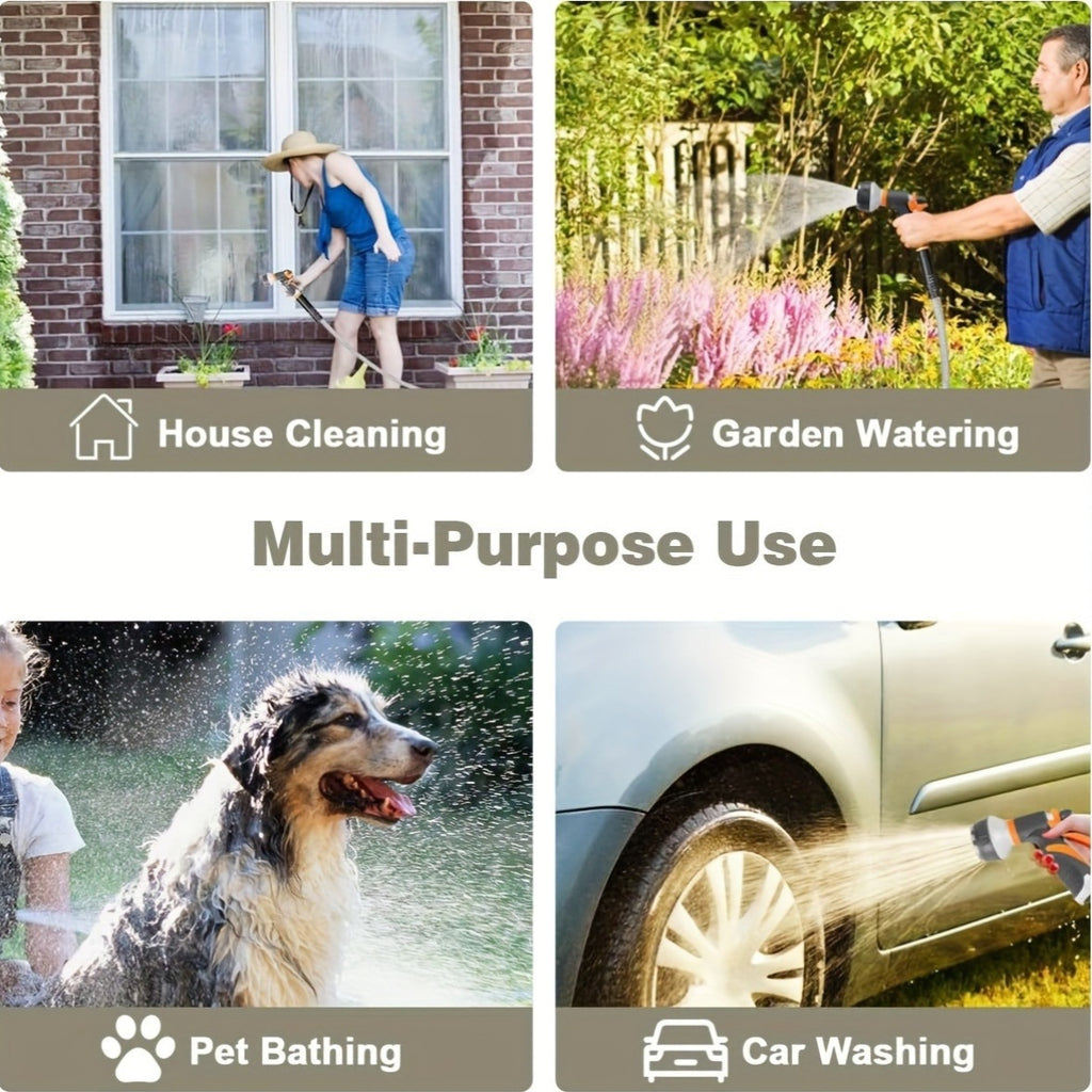Flexible Garden Watering Hose with 25ft to 150ft Length Labels, Orange or Black Green and Selected Nozzle or Accessory Options for Lawn Care and Car Rinsing