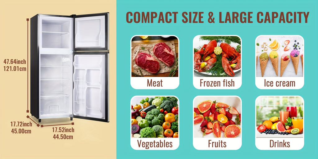 Compact Fridge Freezer by WANAI, Double-Door 3.5 or 4.5 Cu Ft Options with Seven-Level Thermostat, Removable Shelves and Listed LED Light for Apartment and Office
