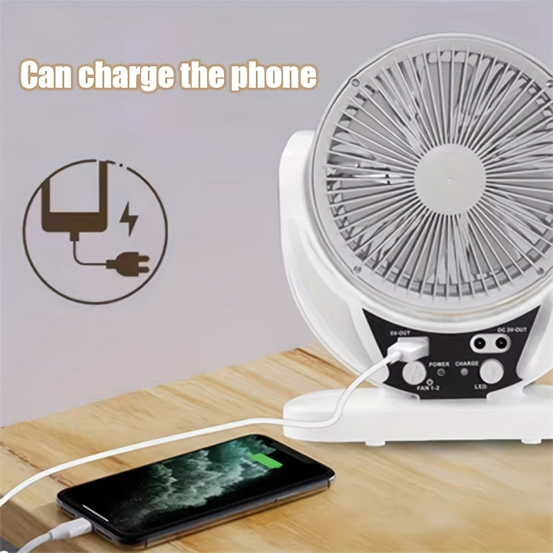 Solar and USB Charging Camping Fan with Adjustable Wind Speed and Angle, Single Portable Fan with Listed Mobile Phone Charging for Travel and Backup Use