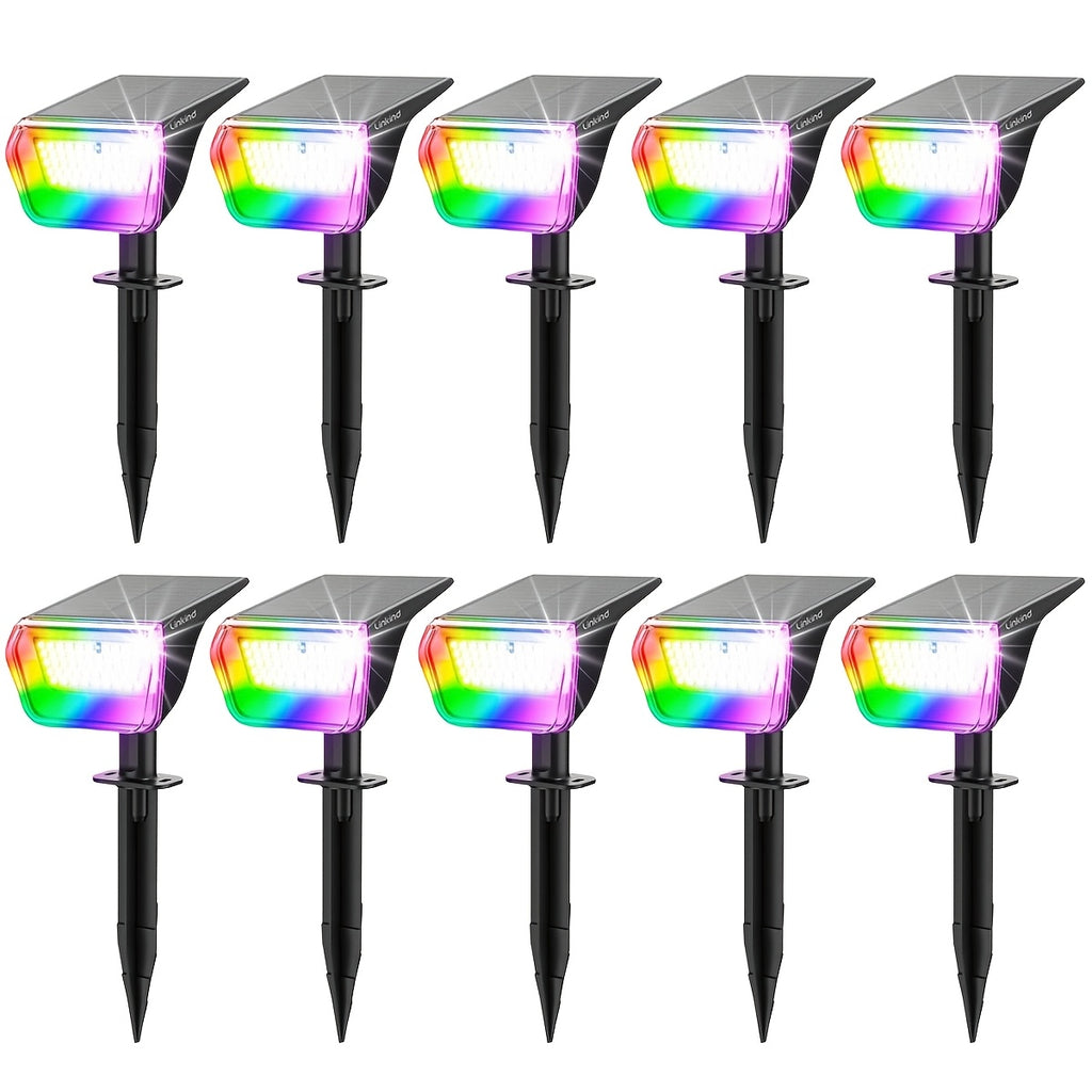 SYVIO Color-Changing Solar Landscape Spotlights with Listed 100 LEDs and Ten Modes, Multicolor Two- to Twelve-Piece Package Labels for Garden Accent Lighting