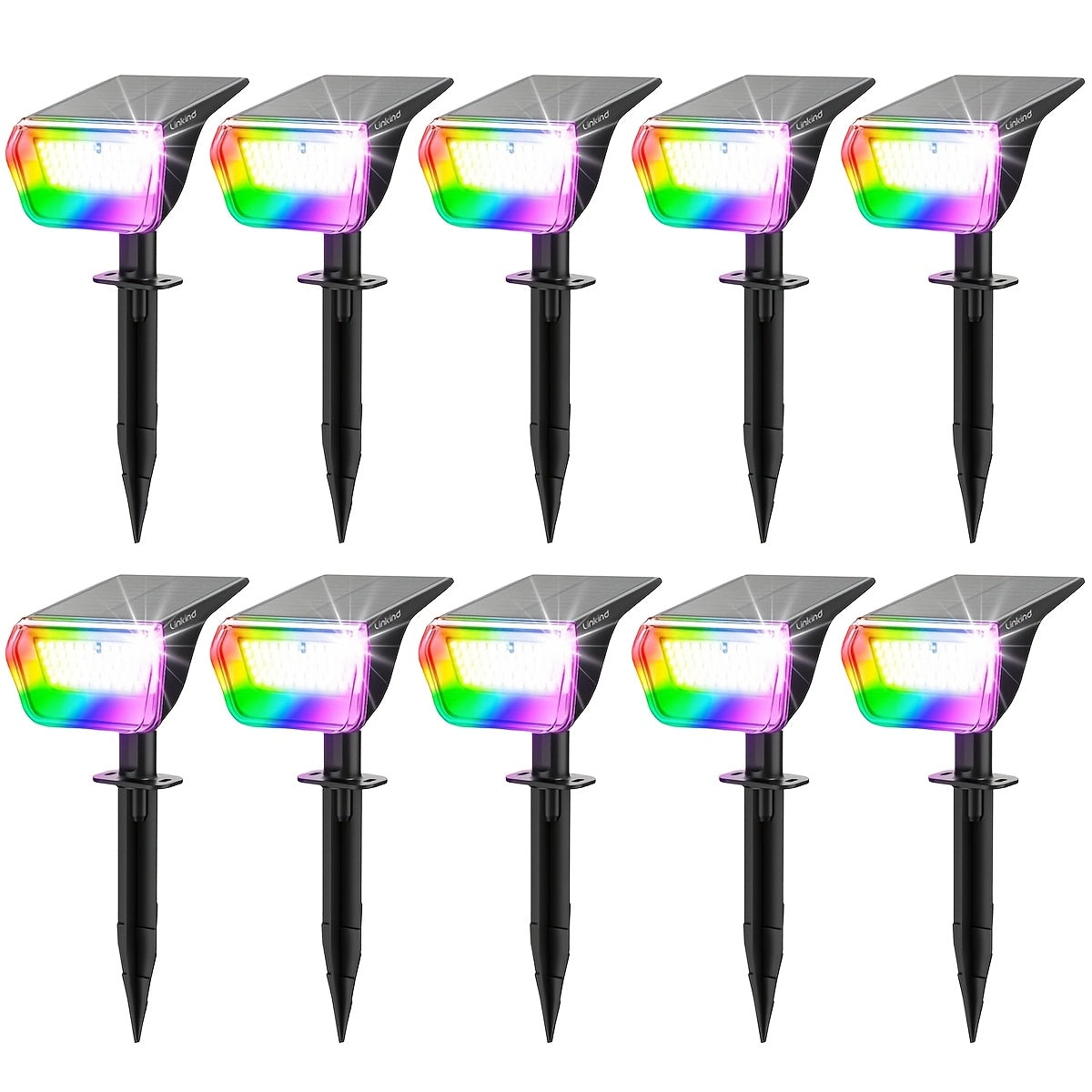 SYVIO Color-Changing Solar Landscape Spotlights with Listed 100 LEDs and Ten Modes, Multicolor Two- to Twelve-Piece Package Labels for Garden Accent Lighting