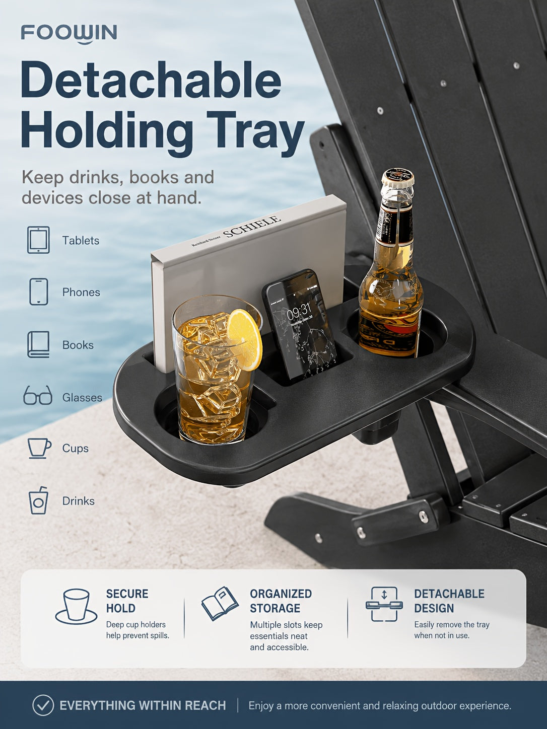Adjustable Adirondack Chair by FOOWIN in HDPE for Patio, Lawn and Garden Seating, Single or Two-Chair Options with Selected Footrest-Free Configurations