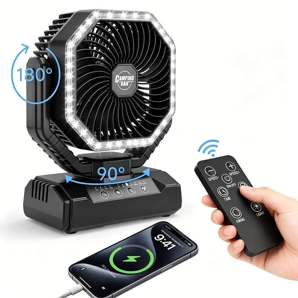 Battery Powered Camping Fan with Listed 20000mAh Capacity, Dual Swing, Four Speeds, LED Light and Timer, 8505D, 8605B, 8605D and 8166D Options