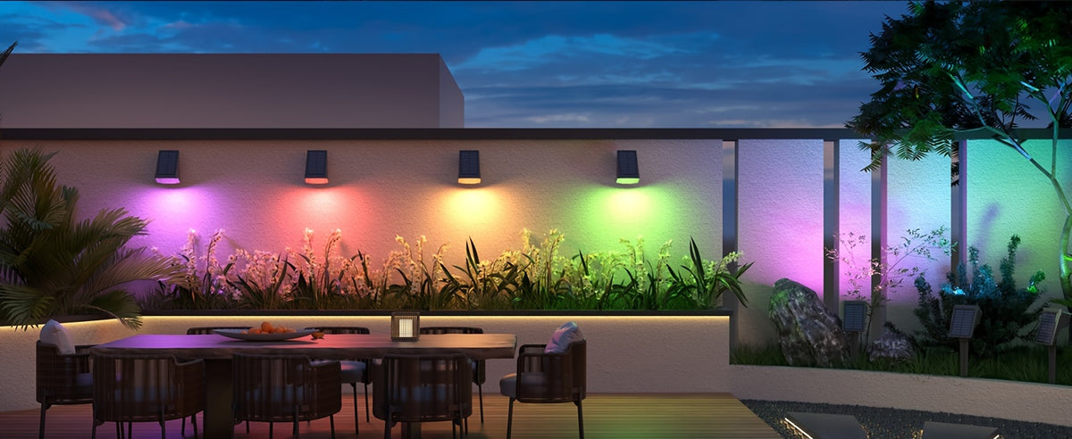 RGB Solar Garden Spotlights with Listed Nine Lighting Modes, Multicolor Outdoor Landscape Accent Lights in Two, Four or Six Pack Options for Holiday Decor