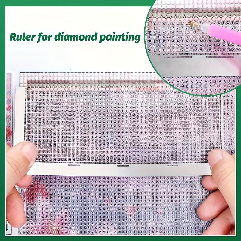 Diamond Painting Ruler Set, Six-Piece Craft Guide with Listed Stainless Steel Mesh and Cross Flower Hole Drawing Options for DIY Diamond Art Projects