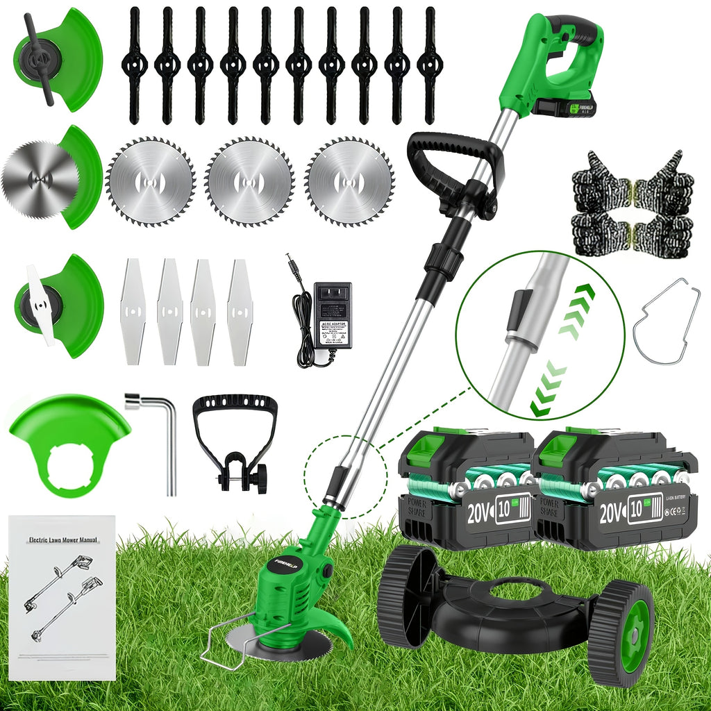 Foldable Cordless Lawn Trimmer with Listed Rotating Edging Function, Single-Battery Blade Option or Upgraded Two-Battery Blade and Wheel Kits for Small Yard Care
