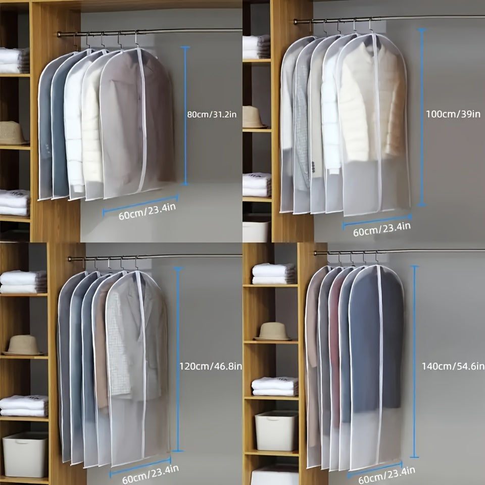 Clear PEVA Garment Bags with Full Zippers, Five-Piece 24 x 55 Inch Clothing Cover Set for Suitable Jackets, Suits and Wardrobe Organization or Travel Storage
