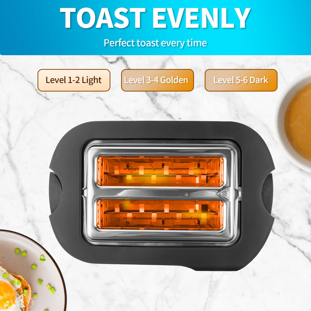 Wide Slot Toaster by TESSLUX, 2-Slice Stainless Steel Breakfast Toaster with Six Toast Settings, Reheat, Defrost, Cancel, Warming Rack and Countdown Timer