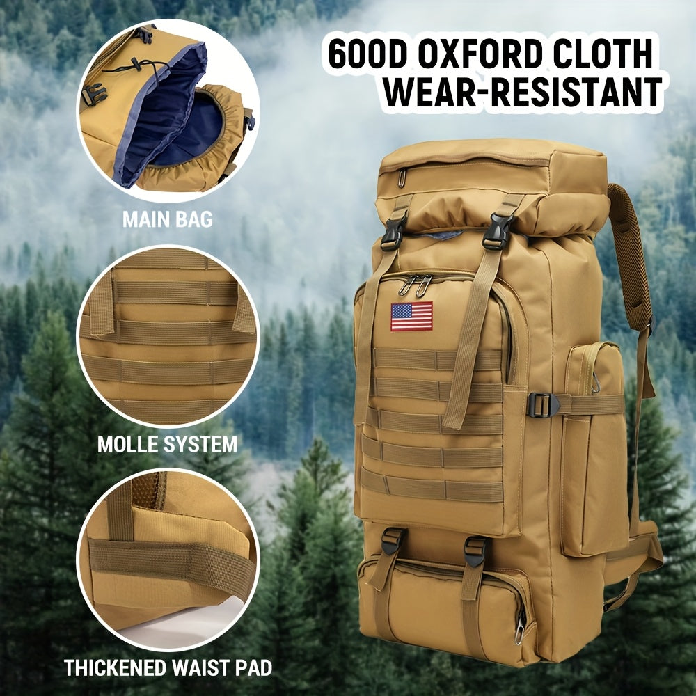 Men's Outdoor Travel Backpack with Double-Shoulder Carry and Removable Flag Patch Reference, Gray, Desert, Khaki or Black-3 Options for Everyday Trip Packing