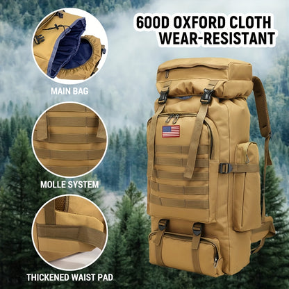 Men's Outdoor Travel Backpack with Double-Shoulder Carry and Removable Flag Patch Reference, Gray, Desert, Khaki or Black-3 Options for Everyday Trip Packing