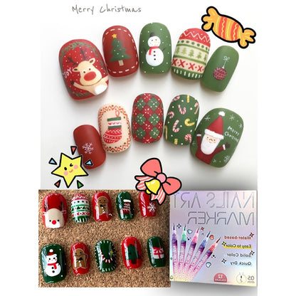 Nail Art Drawing Pens in a 12-Color Set for Decorative Dots, Lines and Freehand Doodle Designs, DIY Manicure Supplies for Adult Home and Salon Use