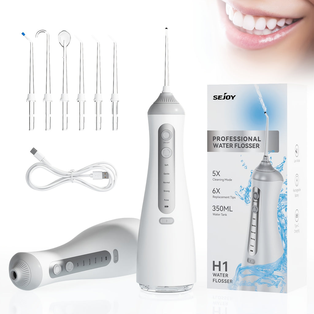 Cordless Water Flosser, Portable Dental Oral Irrigator with 5 Cleaning Modes & 5 Jet Tips, Rechargeable Water Teeth Cleaner for Home and Travel, Gum Care, Christmas Gifts