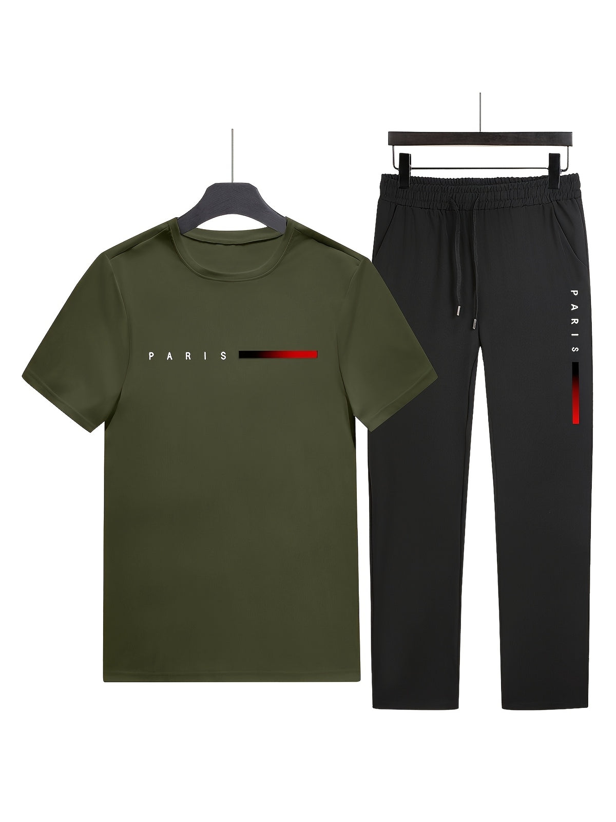 Men's Two-Piece Outfit with Printed Short Sleeve Crew Neck Top and Straight Pants, Seven Color Options and S to XXL Sizes for Casual Spring and Summer Style