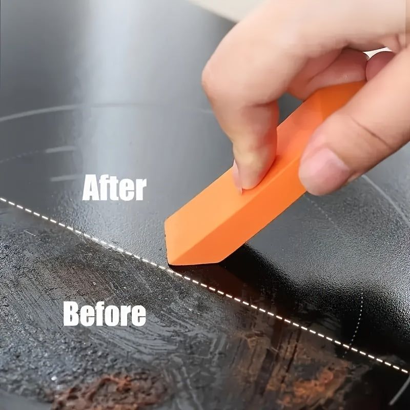 Rubber Cleaning Erasers in Orange, Two-Piece Manual Scrubbing Tool Pack for Compatible Kitchen Pots, Bathroom Glass and Household Stain and Rust Cleaning