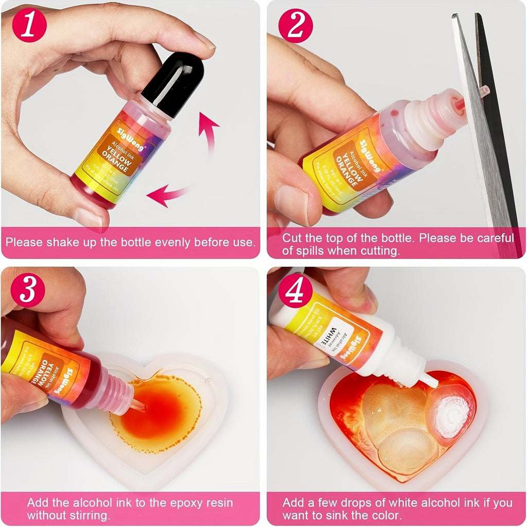 36-Color Alcohol Ink Set, Concentrated Alcohol-Based Resin Dye in 0.34oz Bottles for Petri Dish Art, Decorative Coasters, Painting and Tumbler Crafts