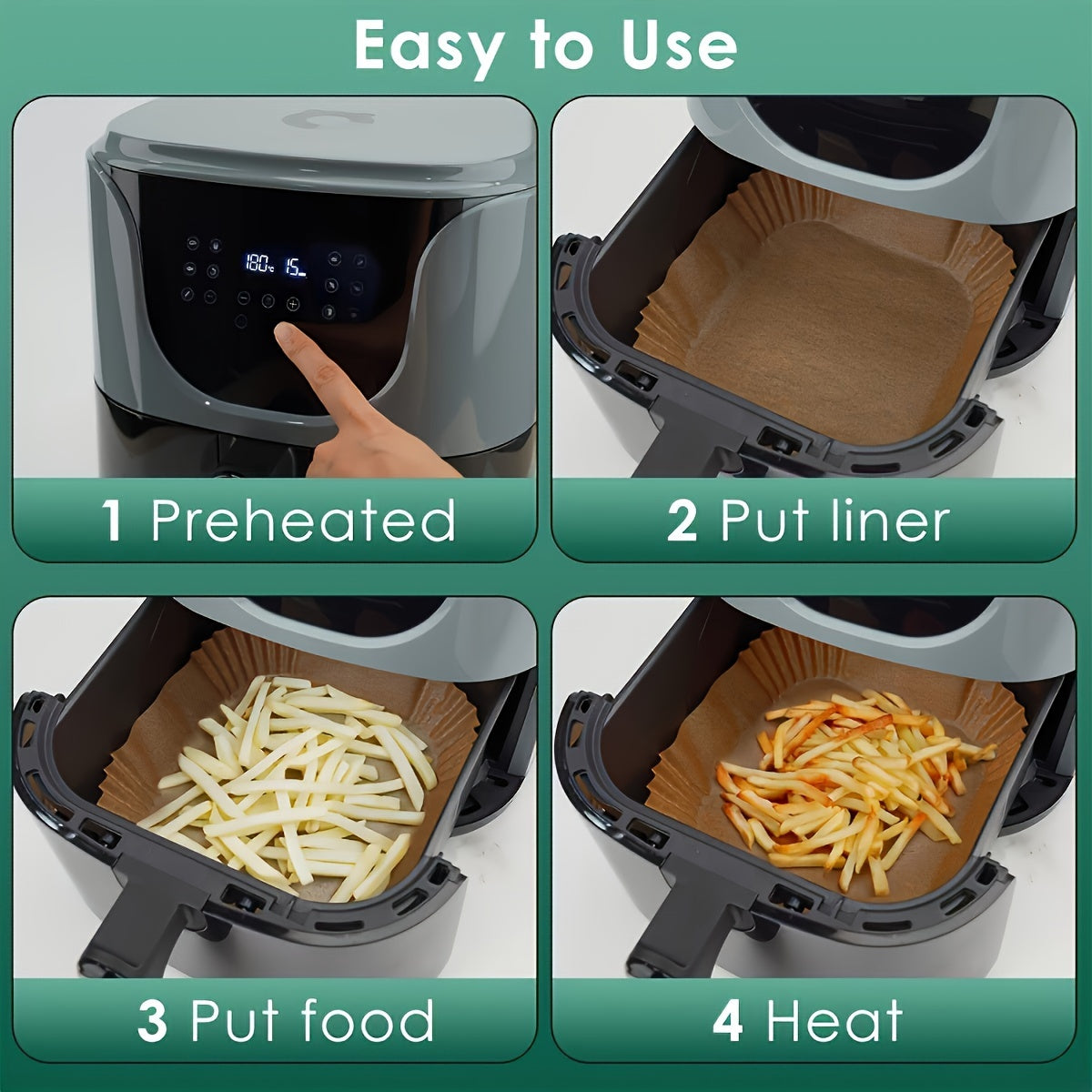 Square Air Fryer Paper Liners in 55, 110 or 220-Piece Packs, Disposable Nonstick Parchment for Compatible Basket Cooking, Baking and Everyday Meal Preparation