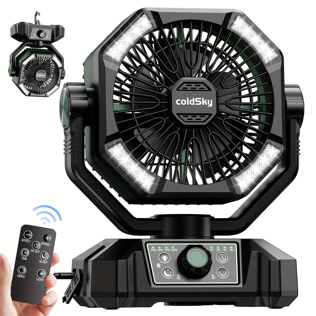 Eight-Speed Camping Fan with Remote Control, Dual Motors and USB Rechargeable Lithium Battery in Three Color Combinations for Campsites, Yard BBQs and Travel