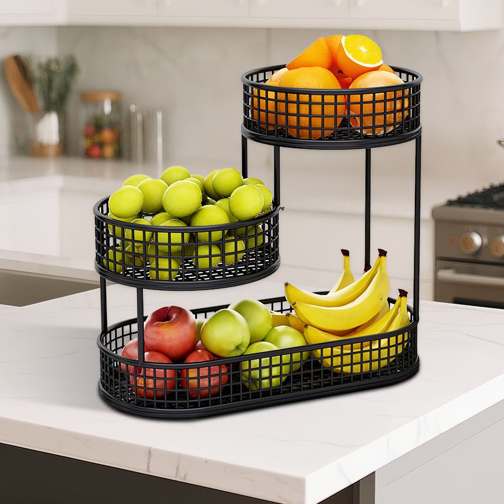 3-Tier Metal Fruit Basket for Kitchen Organization, Large Capacity Produce, Bread and Snack Storage with Black and 3 tier-Golden Option Labels