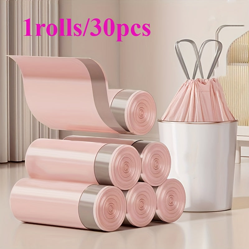 Drawstring Trash Bags 30-Count Single Roll, Household Garbage Bin Liners with Gather-and-Tie Closure for Compatible Kitchen Cans and Everyday Home Cleanup