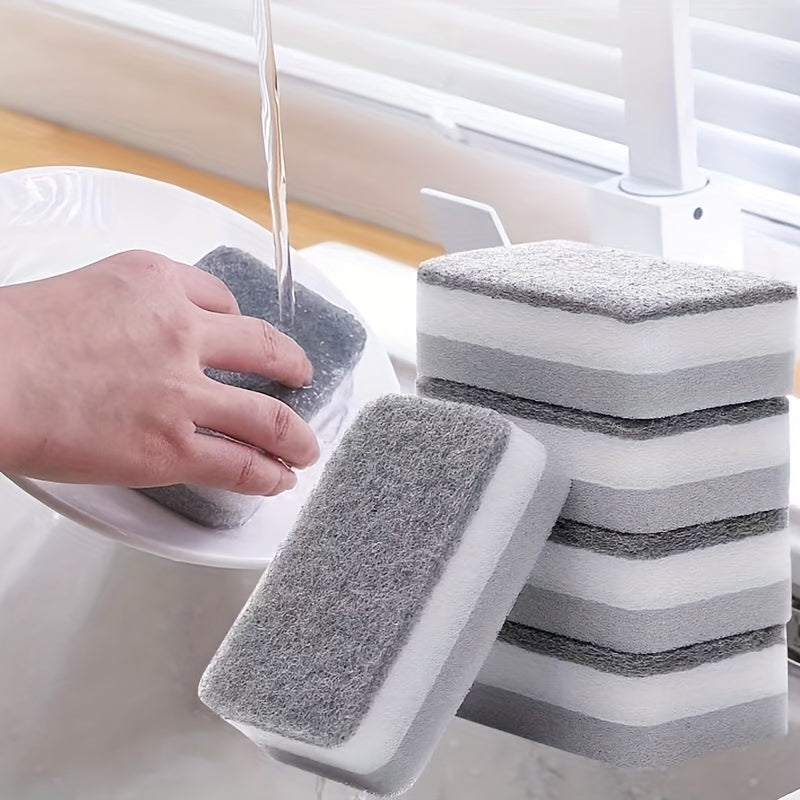 Gray and White Kitchen Sponges, Ten-Piece Double-Sided Dishwashing Pack with Different Scrubbing and Wiping Textures for Compatible Cookware and Kitchen Surfaces