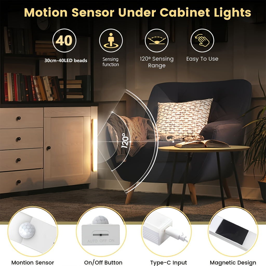 Magnetic Motion Sensor Cabinet Lights in Twelve-Piece Options with Listed USB Rechargeable Design and Three Modes, 10, 20 or 30cm Sizes for Indoor Storage Areas