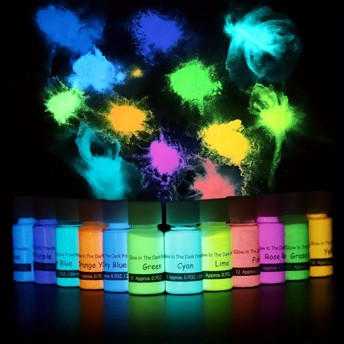 Glow in the Dark Pigment Powder by DEWEL, Strontium Aluminate Craft Colorant in 12 or 18 Color Options for Compatible Epoxy Resin Art and Decorative Projects