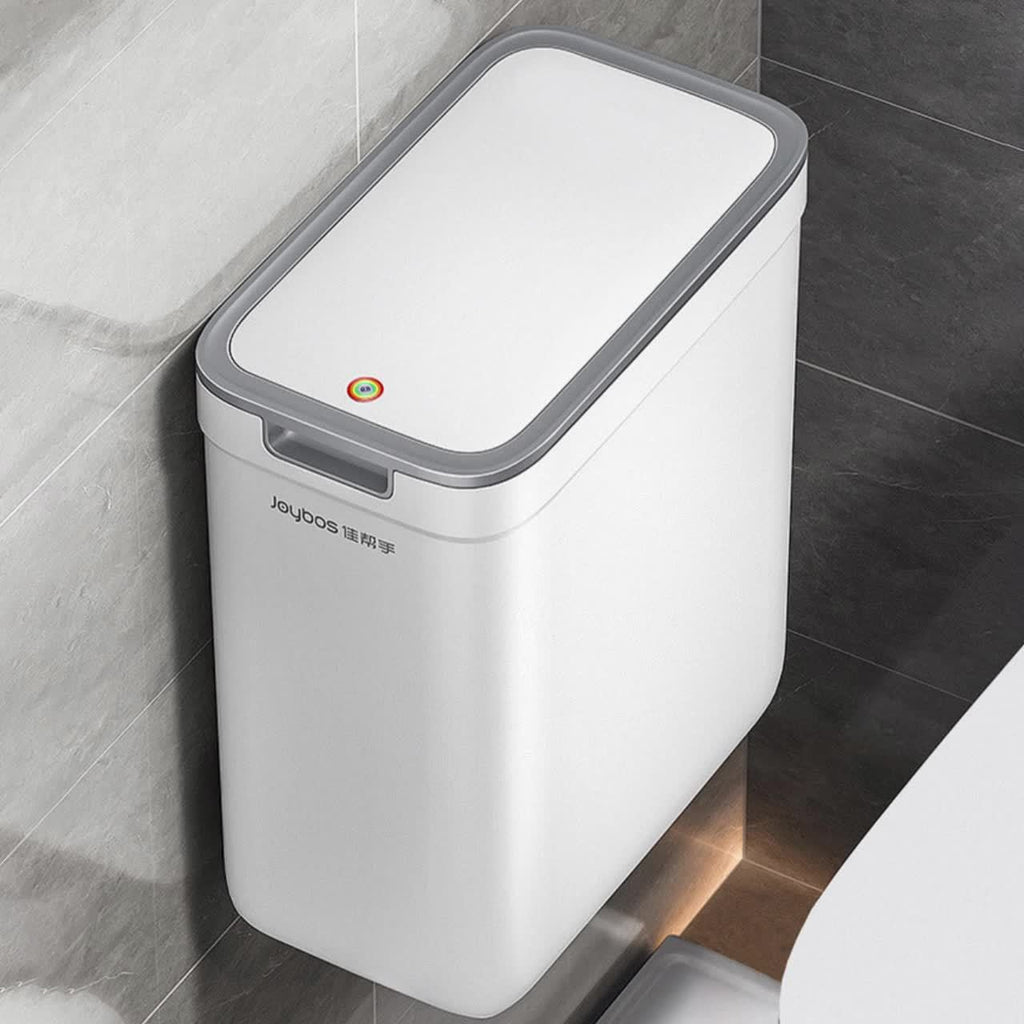 Wall-Mounted Bathroom Trash Can by Joybos in White, Space-Saving Waste Bin for Everyday Bathroom Organization and Off-Floor Waste Collection