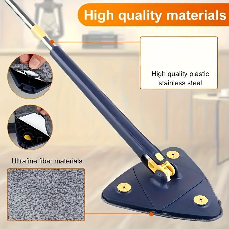 Triangle Rotating Mop with Listed 360-Degree Head and Long Handle, Blue Wet and Dry Squeeze Cleaning Mop Set for Compatible Floors, Walls and Corners