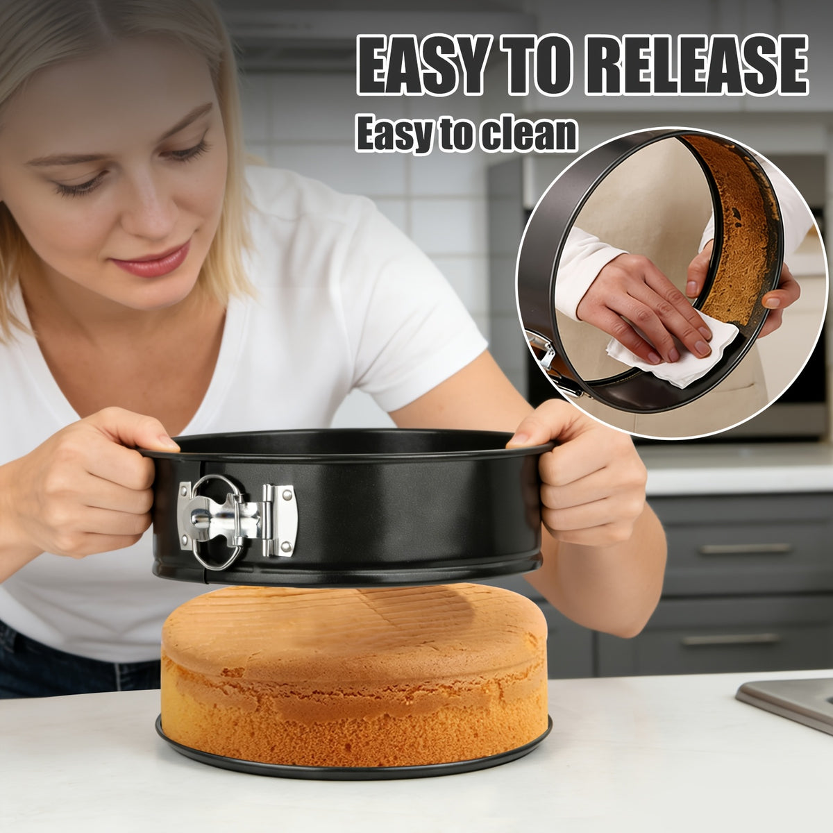 Springform Cake Pan Set with 4, 7 and 9 Inch Sizes, Black Nonstick Carbon Steel Round Cheesecake Pans with Removable Bottoms and Locking Latches for Home Baking