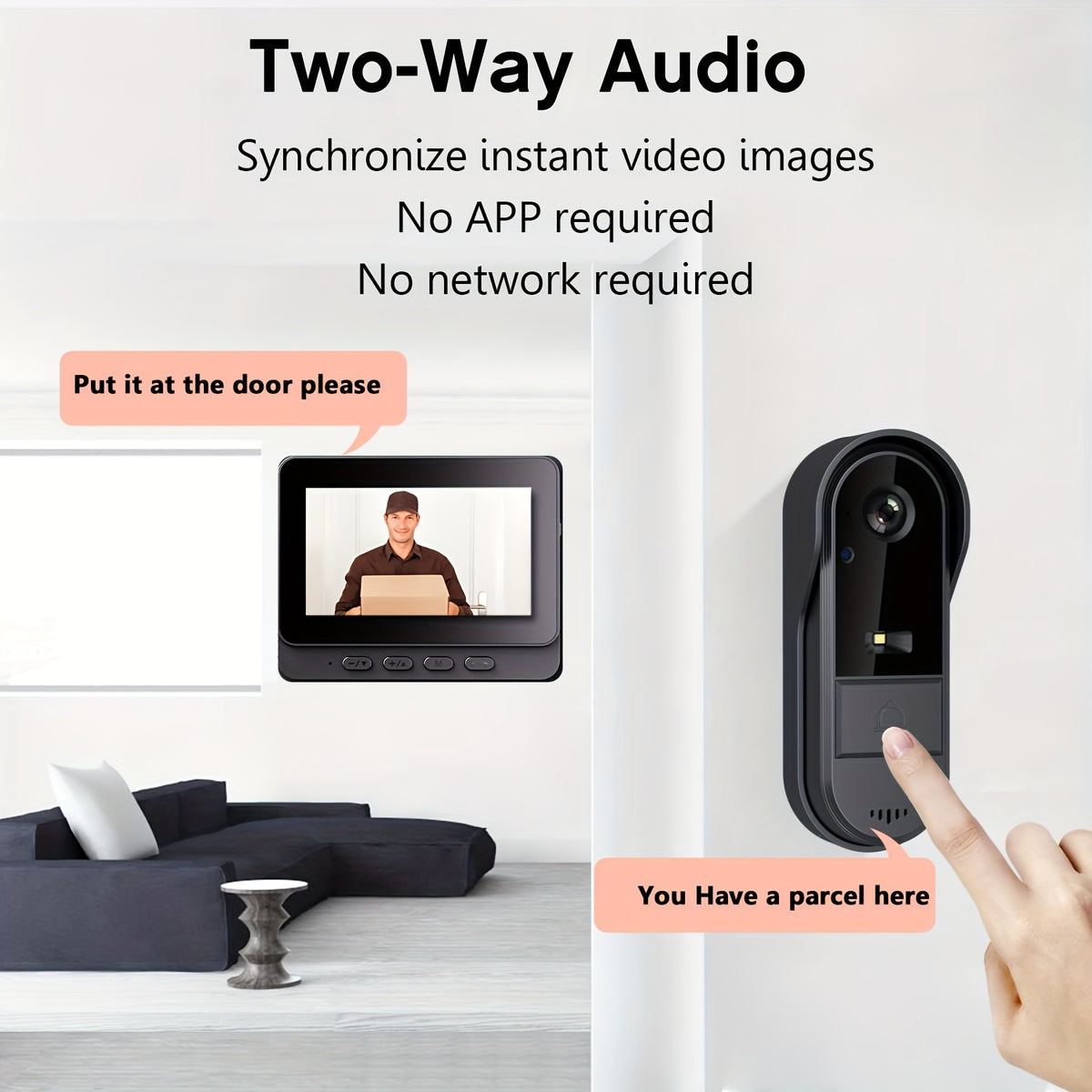 Indoor Monitor Video Doorbell with Listed 4.3-Inch Screen, Two-Way Talk and Infrared Night Vision, Black Wireless SD Card Options and Separate WiFi Style