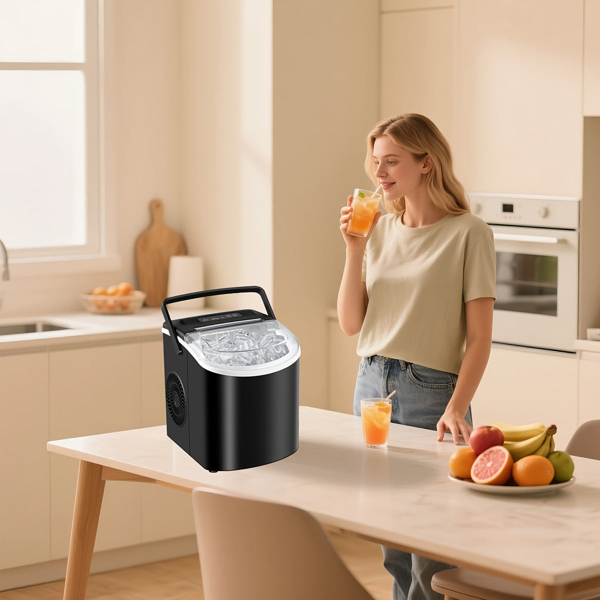 HAILANG Portable Ice Maker with Carry Handle, Two Bullet Ice Sizes, Listed 29lb Daily Output and 9 Cubes in 6 Minutes, Includes Basket and Scoop