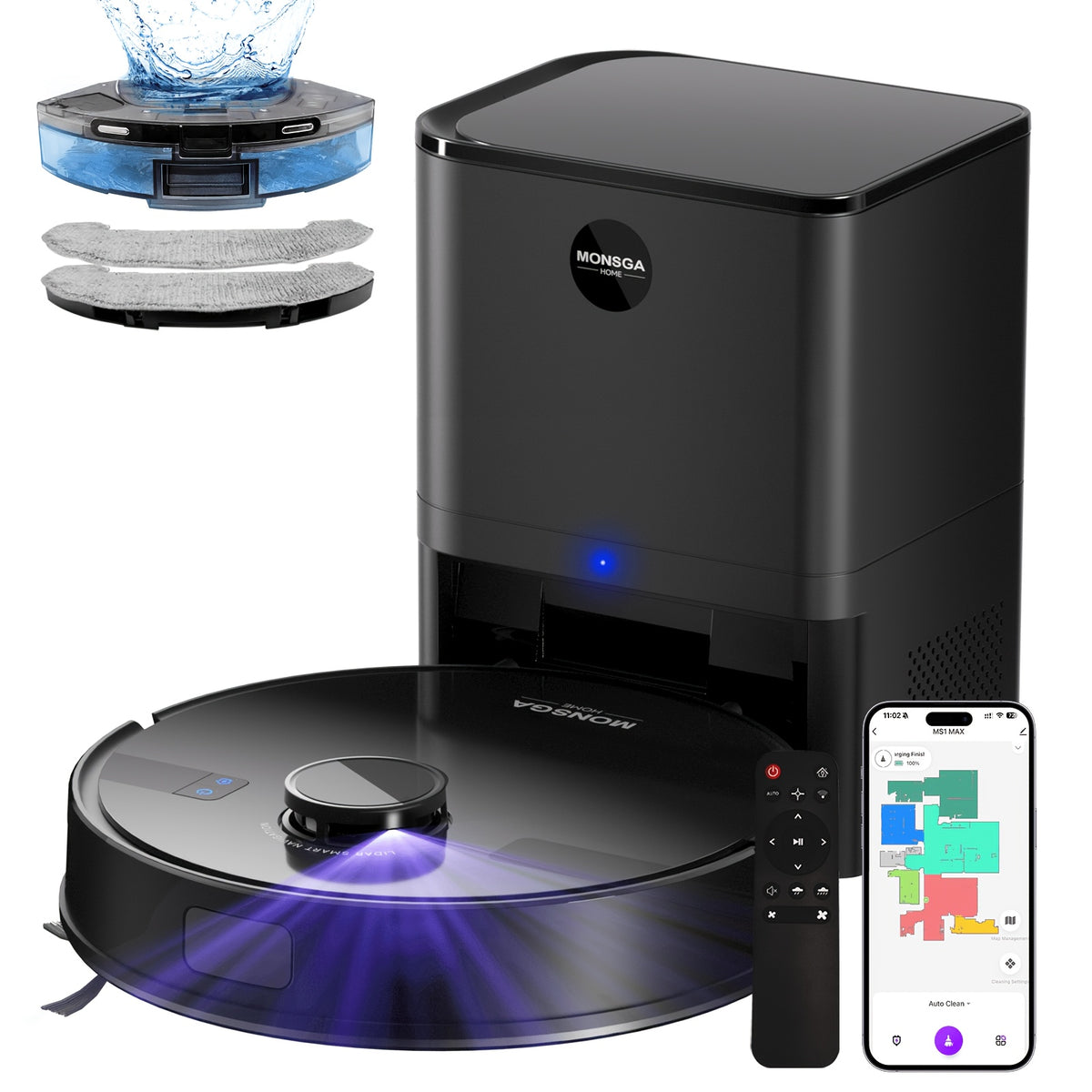 Robot Vacuum Cleaner in Black Max Option with Listed Smart Map Navigation, App and Alexa Voice Control, 2.99-Inch Slim Design and Automatic Recharging