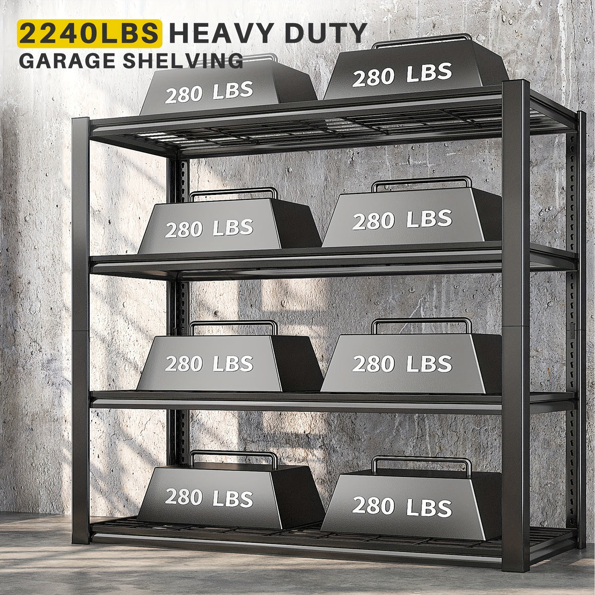 Interlocking Garage Shelving, Adjustable Metal Storage Rack with Listed Five-Tier Design and Multiple Size Options for Pantry, Basement and Utility Room Organization