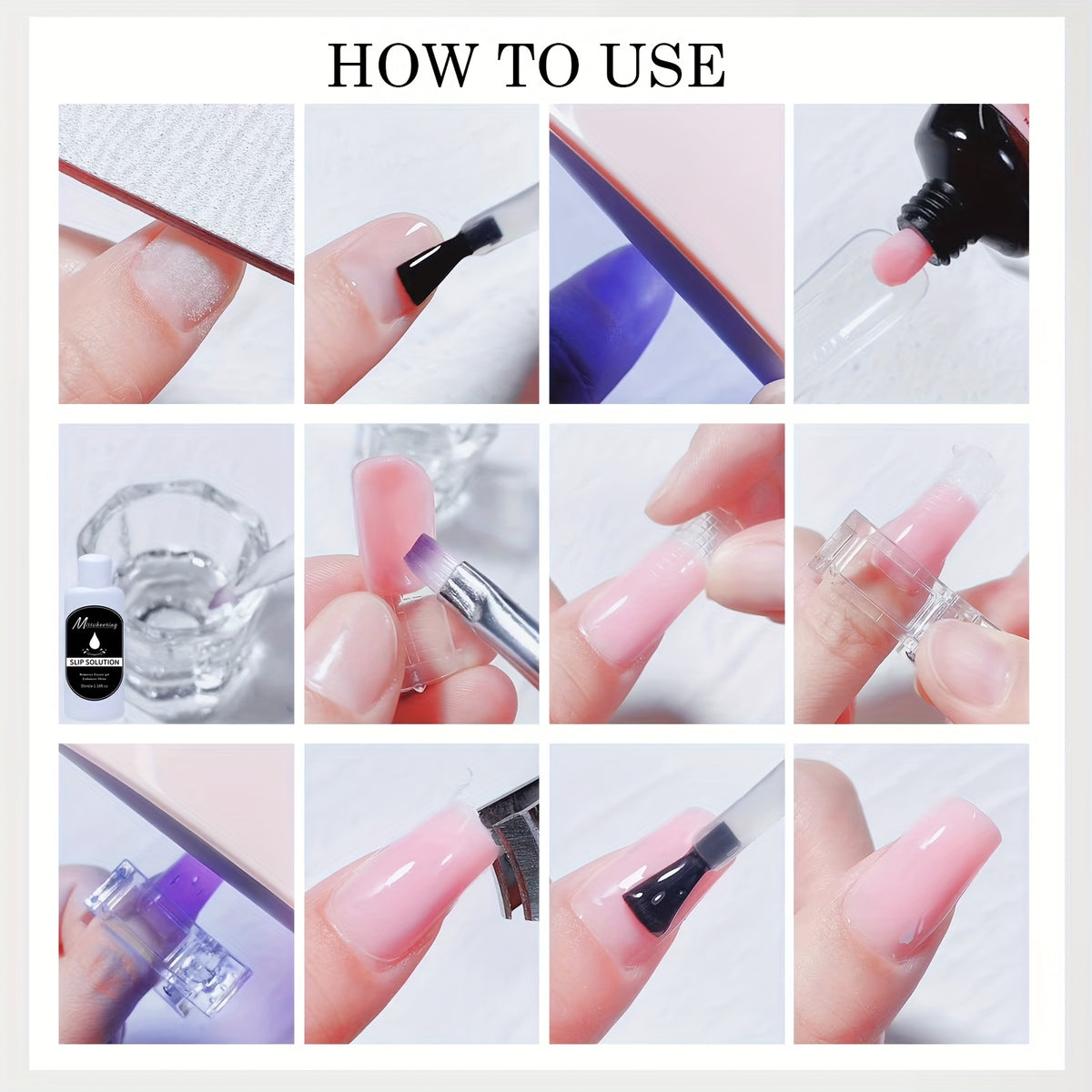Polymer Gel Nail Extension Kit with 6 Colors, USB-Powered Mini Light and Slip Solution, Q-Extension Glue Set for At-Home Manicure Art Projects