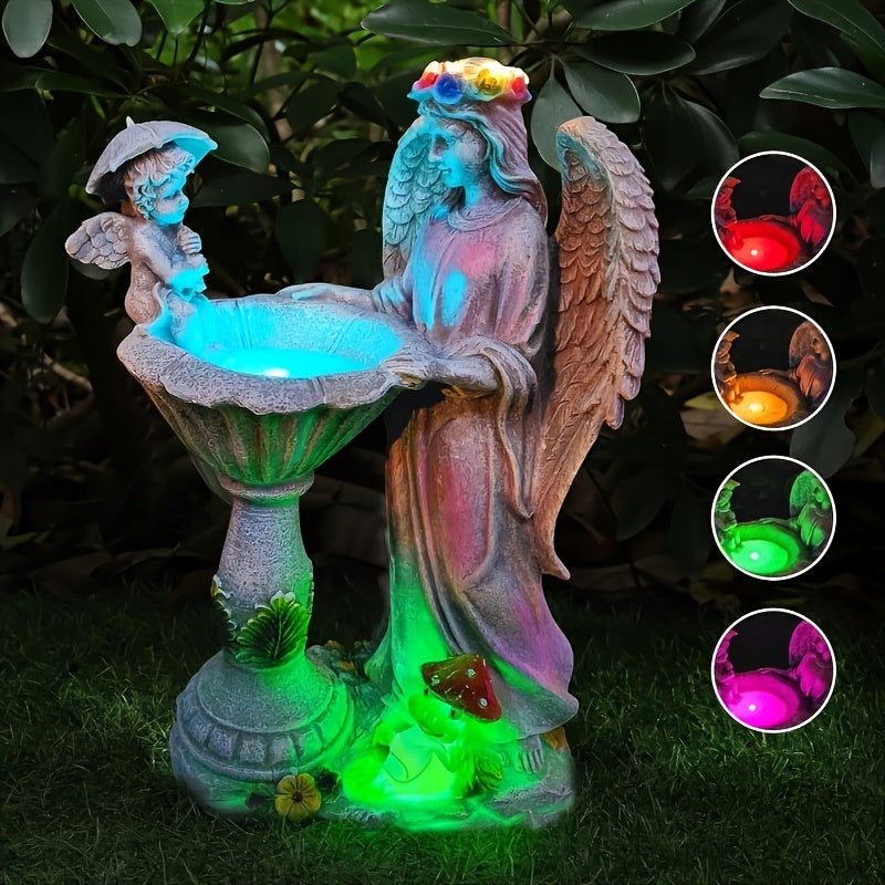 Solar Angel Figurine, Rustic Garden Statue with LED Illumination and Solar Panel for Lawn, Patio and Courtyard Displays or Thoughtful Housewarming Gifts