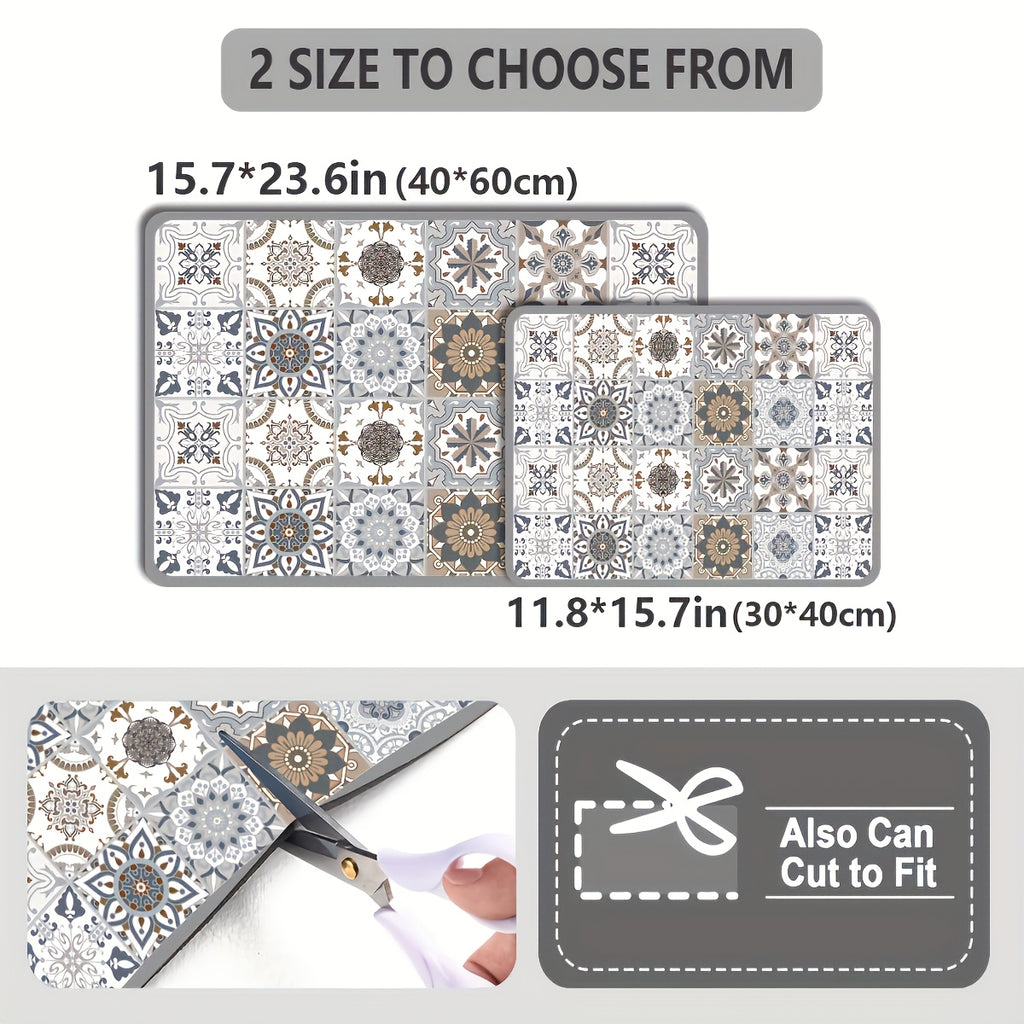 Countertop Dish Drying Mat, Single Kitchen and Coffee Bar Placemat with Two Size Labels and Blue, Grey, Multi Color or Black Options for Everyday Use