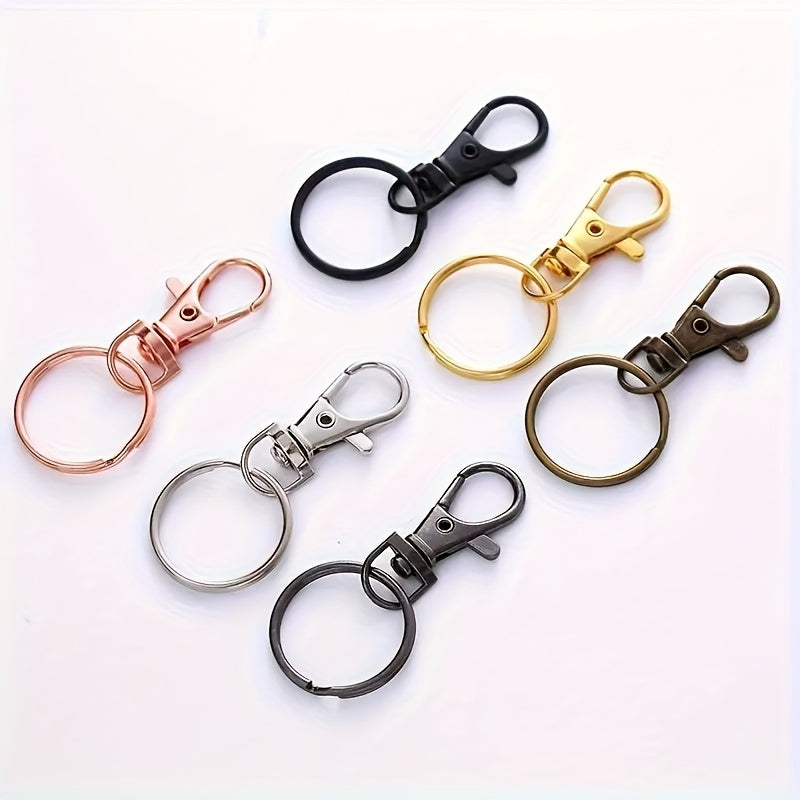 Keychain Hardware Kit 100 Pieces, Random Multicolor Set with 50 Swivel Keychains and 50 Metal Lobster Hooks for DIY Lanyards and Backpack Charms