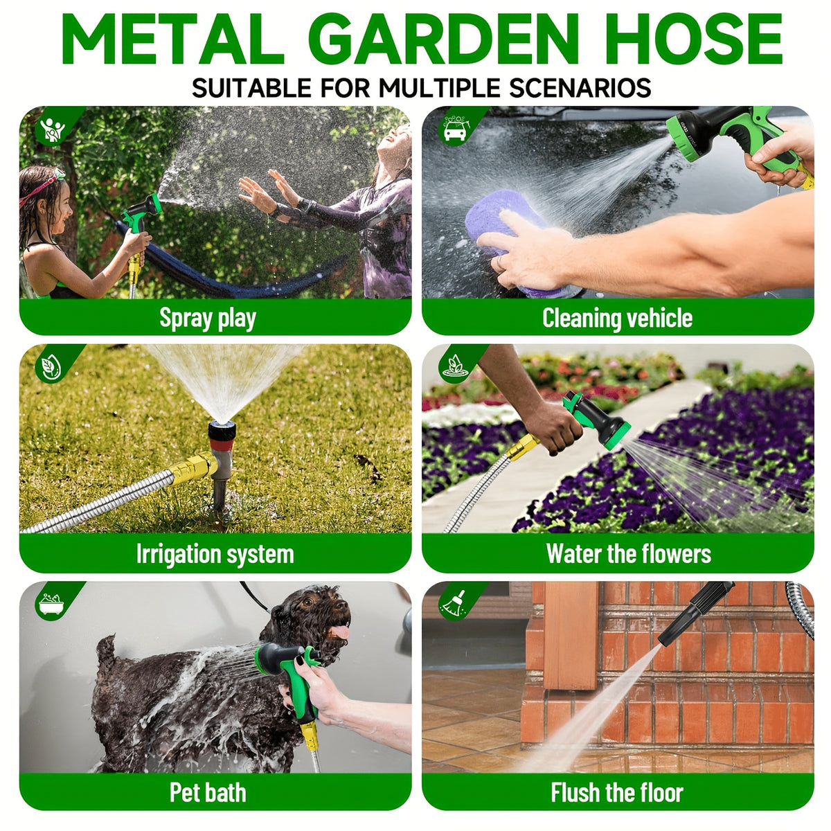 Flexible Garden Watering Hose with 25ft to 150ft Length Labels, Orange or Black Green and Selected Nozzle or Accessory Options for Lawn Care and Car Rinsing