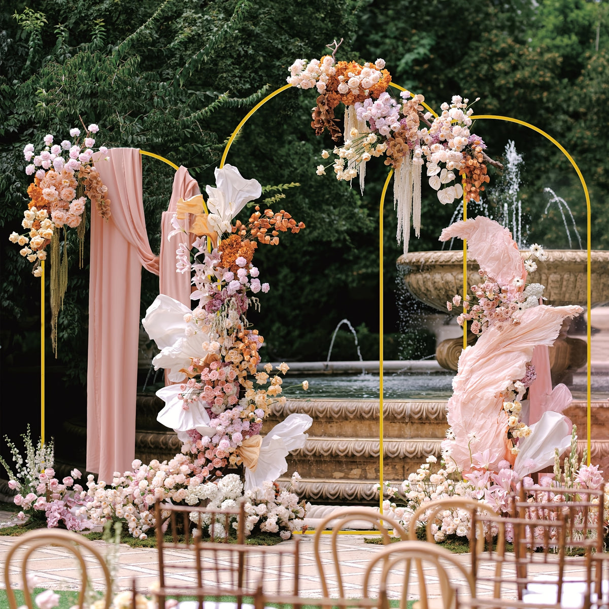 Wedding Backdrop Arch Frame with Metal Stand Options, Gold or White Two- and Three-Piece Selections plus Square Arch and Sign Display Styles for Party Decor