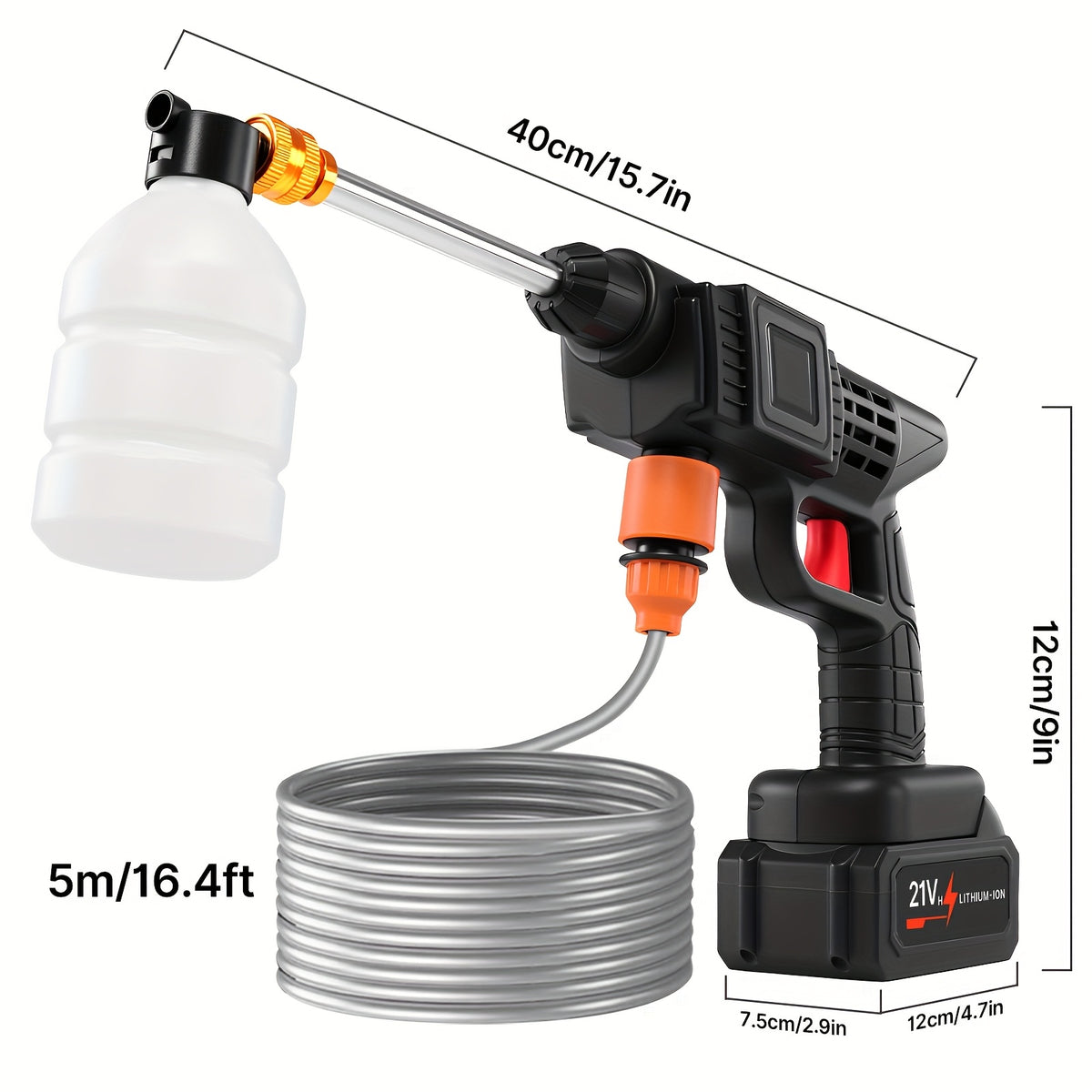 Six-in-One Nozzle Car Washer by LOVEWE, Cordless Rechargeable Cleaning Tool with Listed 300W and 1.3GPM, One or Two Battery and Upgrade Options for Yard Tasks