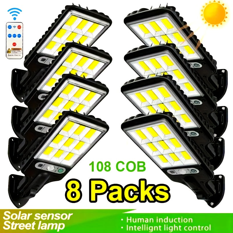 108COB Solar Wall Lights with Remote Control, Motion Sensor and Three Working Modes, 2, 4, 6 or 8-Pack Options for Supplemental Porch and Garage Lighting