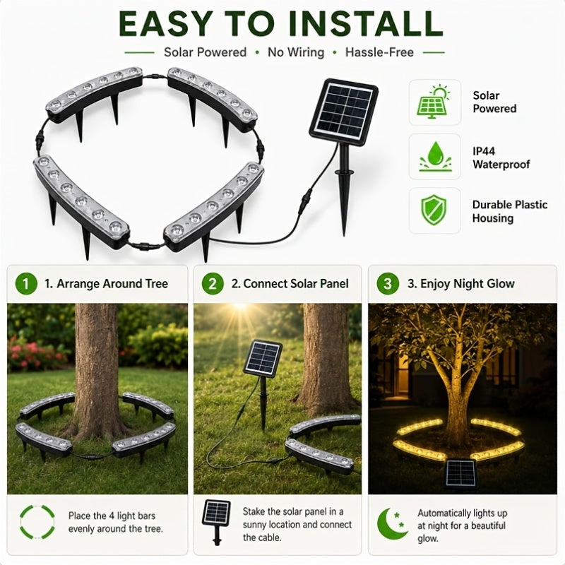 Solar Palm Tree Ring Light with Listed 24 LEDs and IP44 Wording, Single White Light, Warm Light or IPL Option for Garden, Patio and Backyard Ambient Decor