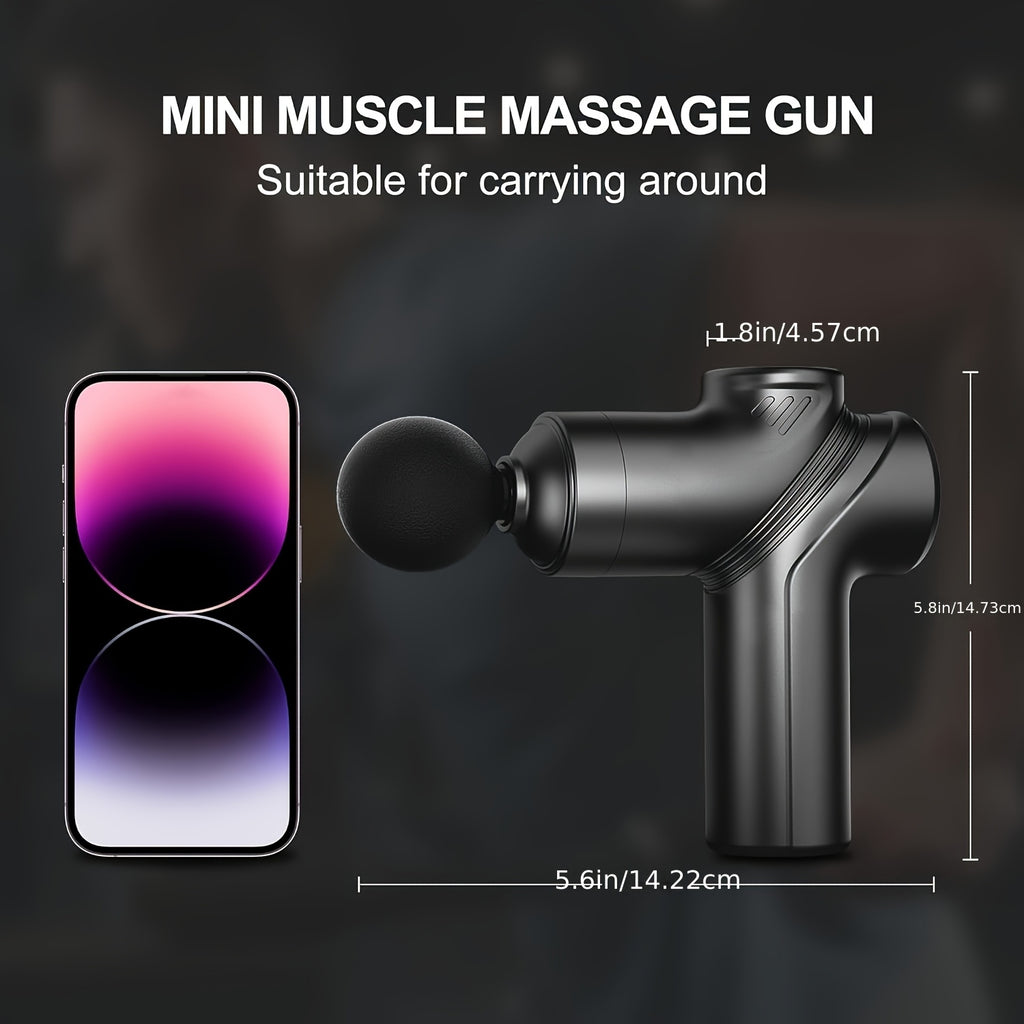 Handheld Massage Gun by LEERCON with Four Massage Heads and Six Adjustable Speeds, Portable Personal-Care Massager in Grey or Blue for Home Massage Routines