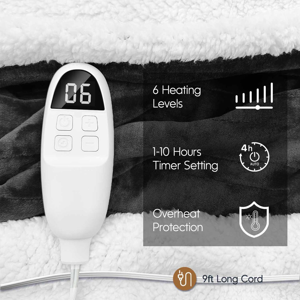 Flannel Sherpa Electric Blanket with 6 Heat Settings, Twin Full and Queen Size Options, Soft Double-Sided Heated Cover for Indoor Winter Comfort